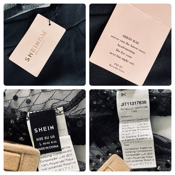 SHEIN - NWT Rhinestone Detail Contrast Mesh Flare Leg Pants - Large - Picture 6 of 16